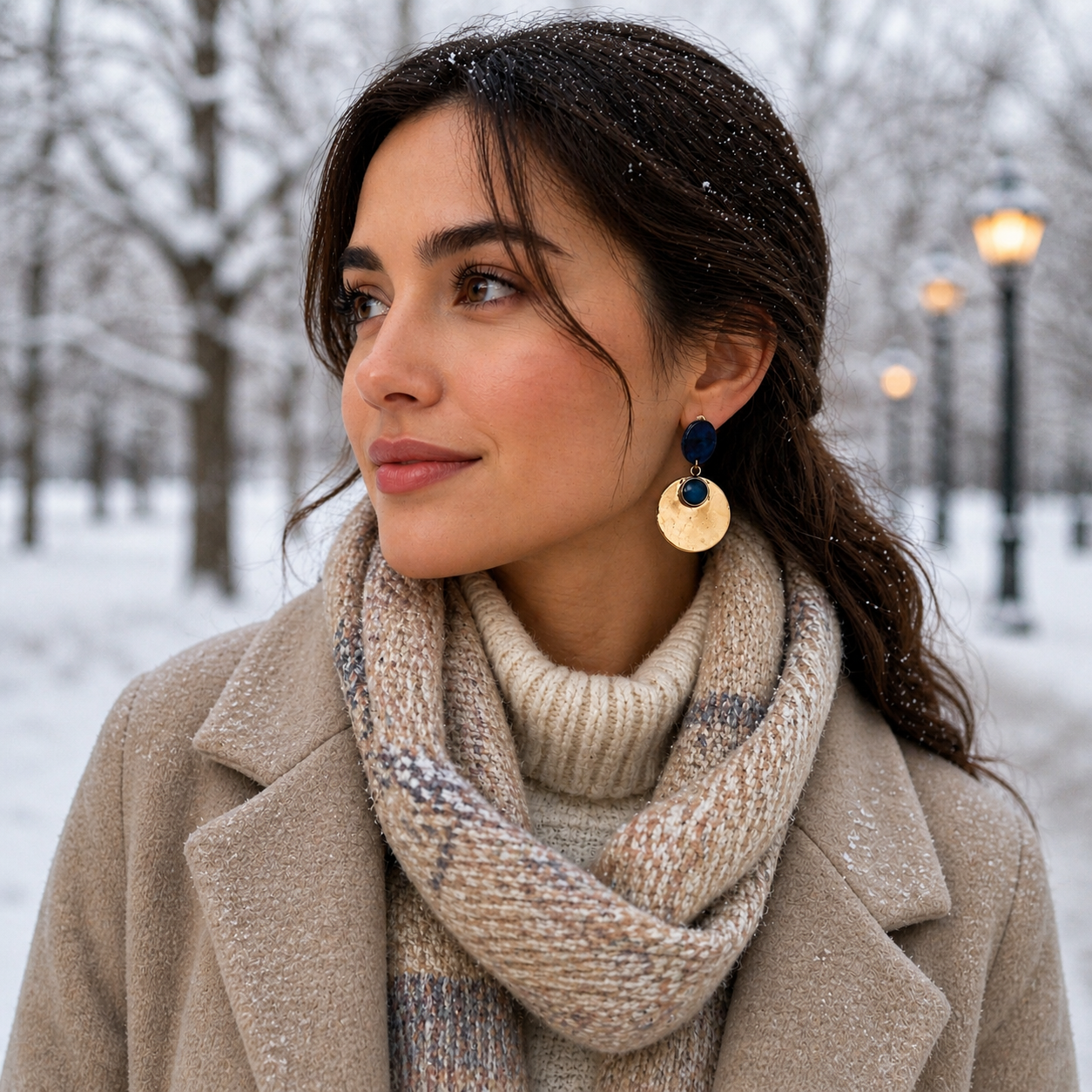 Treated Brass earrings with cats eye stones