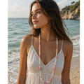 Rose Quartz, pink opal and pearls long necklace