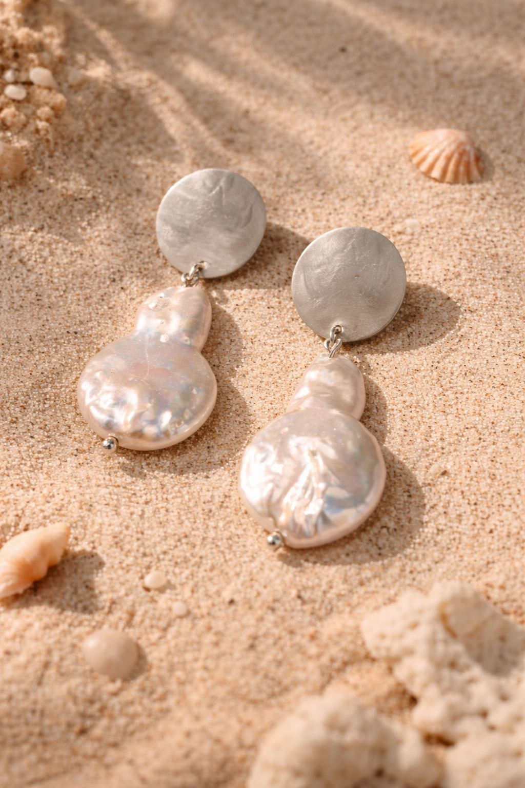 Pearl earrings on circles or triangles- you choose