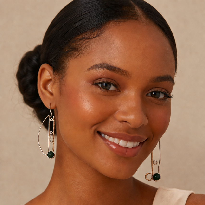 Green Jade Drop Earrings in Sterling Silver & 9ct Gold